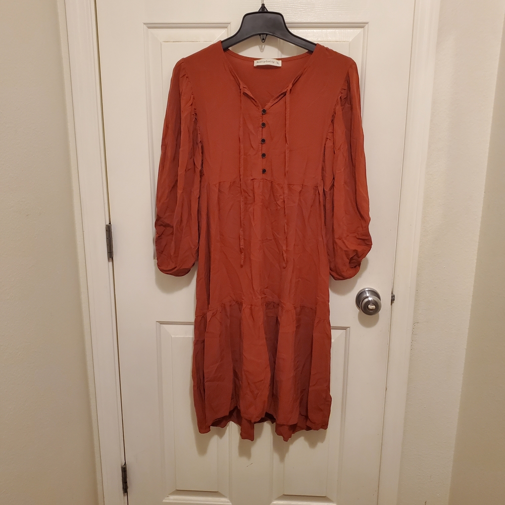 Elegant Long Sleeve Terracotta Dress